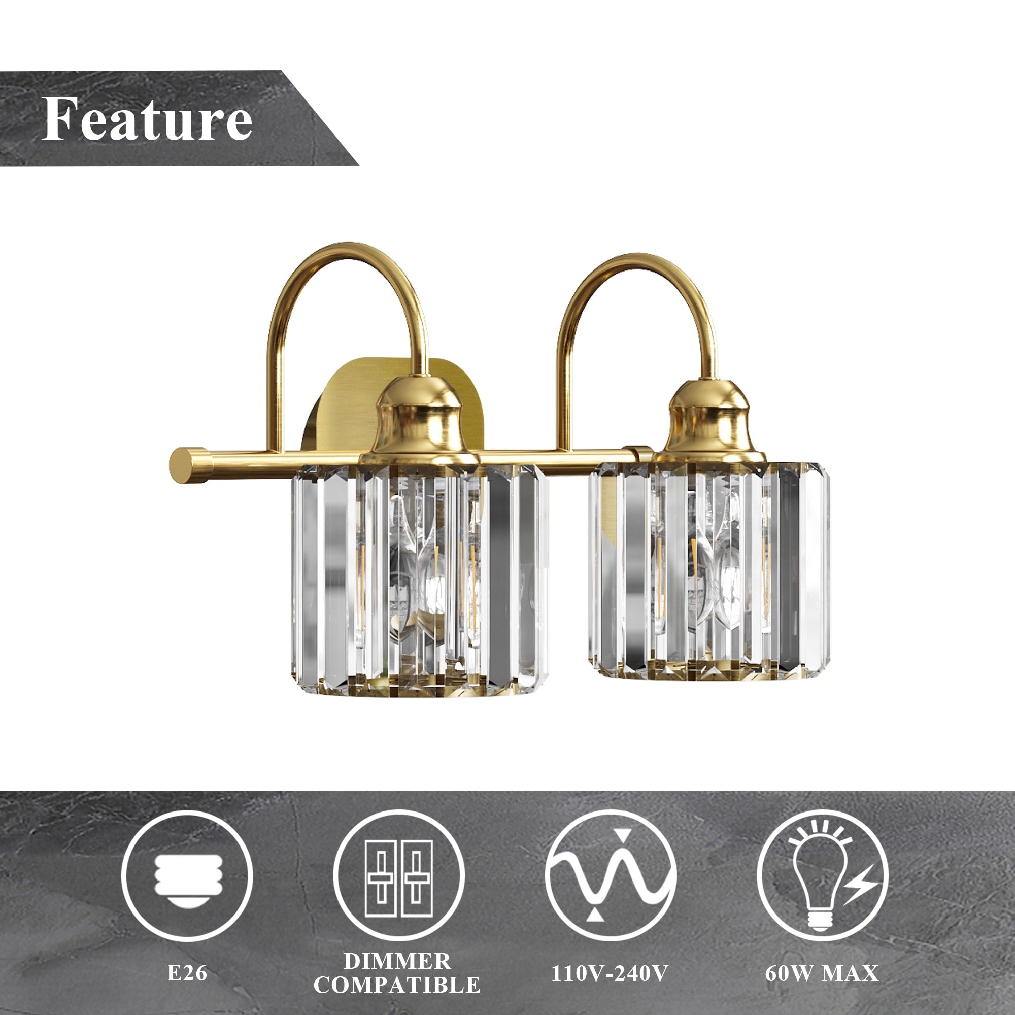 ExBrite Modern Rose Gold 1/2/3/4/5-light Bathroom Dimmable Crystal Vanity Lights Wall Sconces