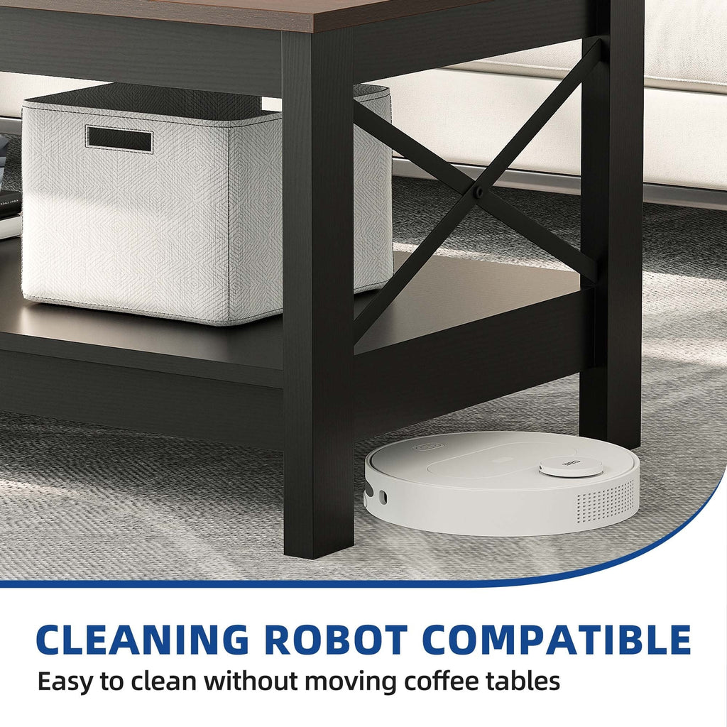 Farmhouse Coffee Table with Storage 2-Tier Center Table for Living Room