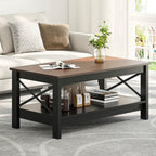 Farmhouse Coffee Table with Storage 2-Tier Center Table for Living Room