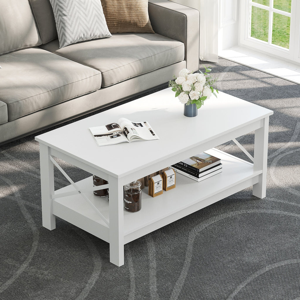 Farmhouse Coffee Table with Storage 2-Tier Center Table for Living Room