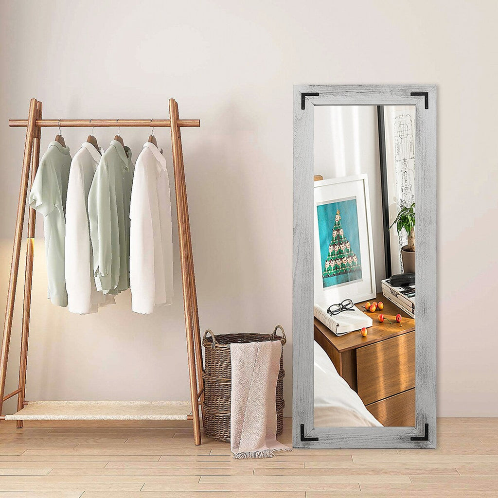 Miroir de sol pleine longueur avec cadre en bois rustique de style ferme - 65 x 24
