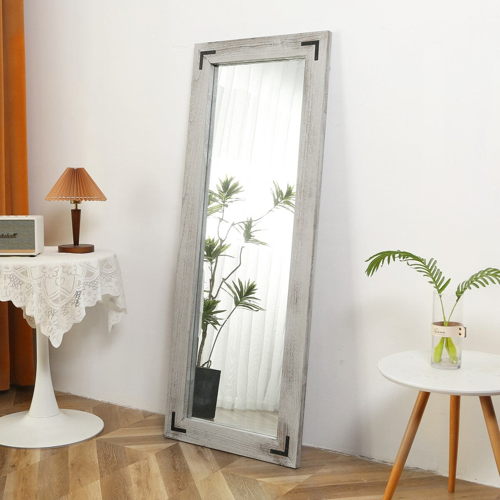 Miroir de sol pleine longueur avec cadre en bois rustique de style ferme - 65 x 24