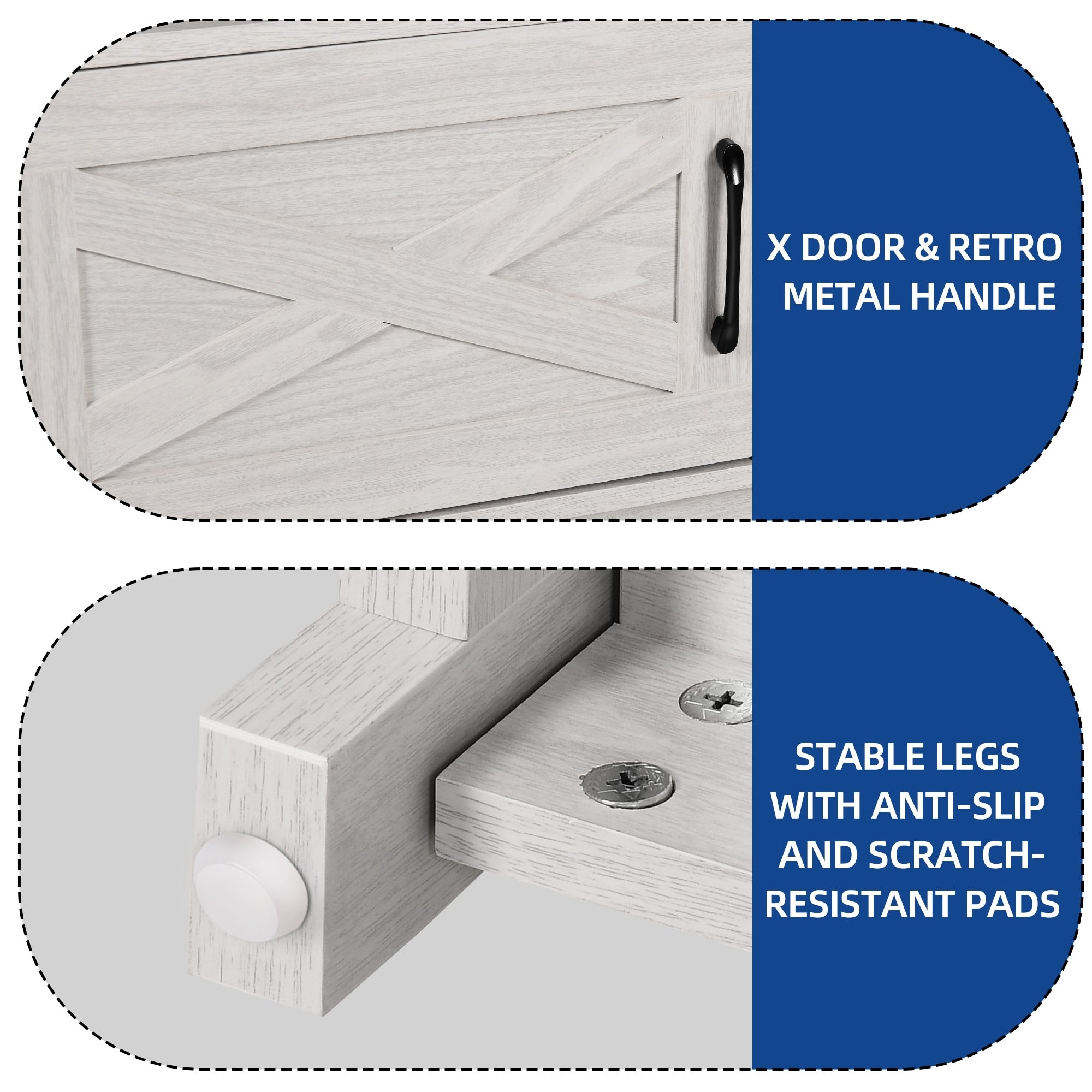 Meuble TV Farmhouse pouvant accueillir jusqu'à 65 téléviseurs avec portes et étagères ouvertes Console multimédia Prise de courant