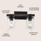 Ferme Iron/Seeded Glass Rustic Farmhouse LED Vanity Light, by JONATHAN Y
