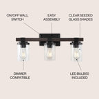 Ferme Iron/Seeded Glass Rustic Farmhouse LED Vanity Light, by JONATHAN Y