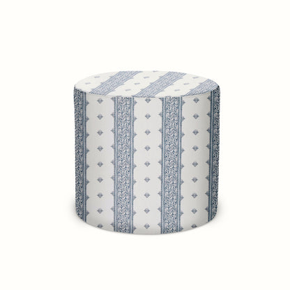 Pouf intérieur/extérieur en tissu Peter Dunham Textiles Fez bleu sur blanc
