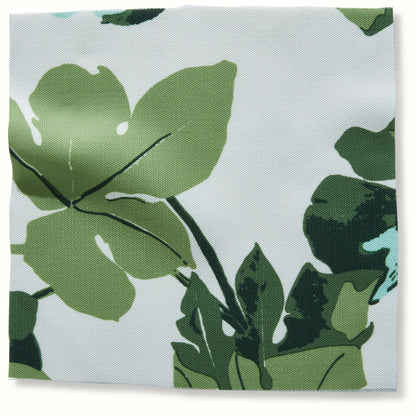 Pouf intérieur/extérieur en Peter Dunham Textiles, motif feuille de figue original sur fond blanc