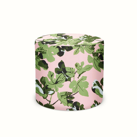 Pouf intérieur/extérieur en Peter Dunham Textiles Fig Leaf Original sur rose