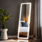 Miroir de sol avec éclairage LED, miroir pleine longueur 64 x 21 avec support, miroir suspendu, miroir mural, miroir intégral