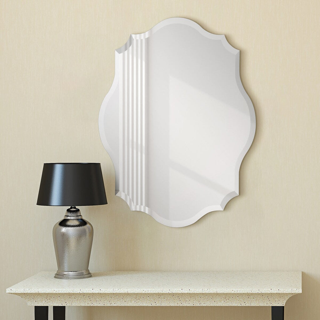 Miroir mural festonné élégant, oblong et biseauté, sans cadre
