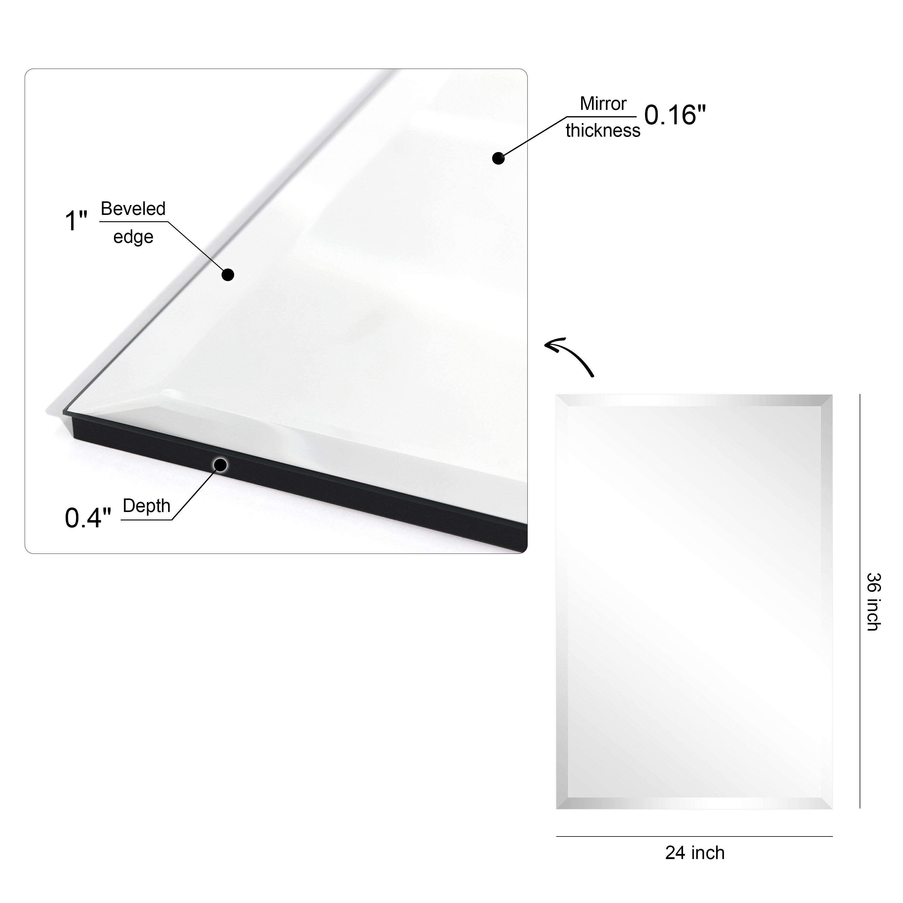 Frameless Beveled Prism Wall Mirror-Square/Rectangluar - Clear