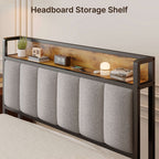 Cadre de lit plateforme en métal pour lit simple, double, queen ou king size avec tête de lit rembourrée et rangement