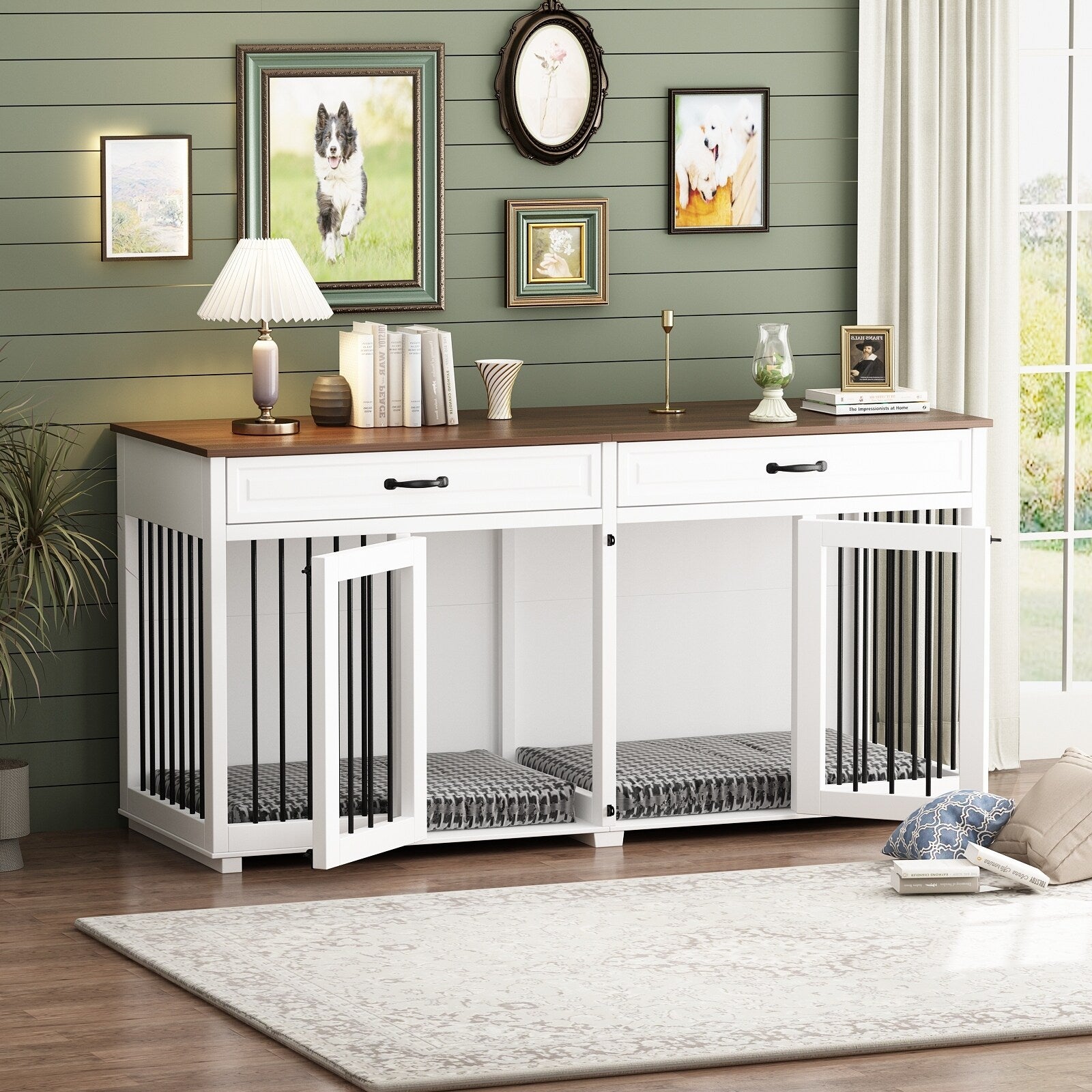 Cage pour chien de style meuble, niche en bois de 64,5 pouces pour grand chien