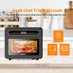 Four à pain combiné Geek Chef 26 QT avec friteuse à air et vapeur, 50 préréglages de cuisson, acier inoxydable noir