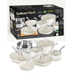 Batterie de cuisine Gotham Steel Cream 12 pièces, casseroles et poêles, en céramique ultra antiadhésive avec poignées isolantes