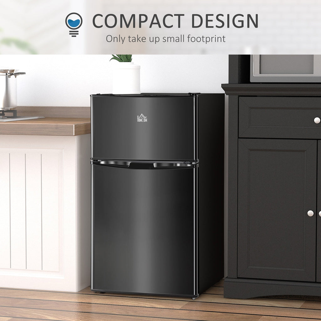 Mini-réfrigérateur HOMCOM à deux portes avec congélateur, réfrigérateur compact de 3,2 pi³ avec étagère réglable, thermostat réglable
