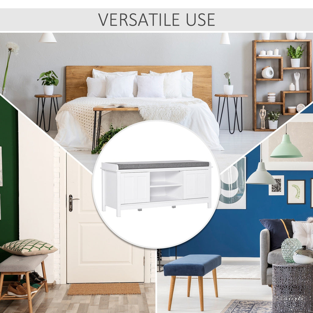 Banc à chaussures d'entrée HOMCOM avec rangement ottoman et étagères réglables, 6 compartiments et assise rembourrée, blanc/gris