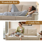 Canapé 3 places rembourré HOOOWOOO Mid-Century avec pieds en bois pour salon