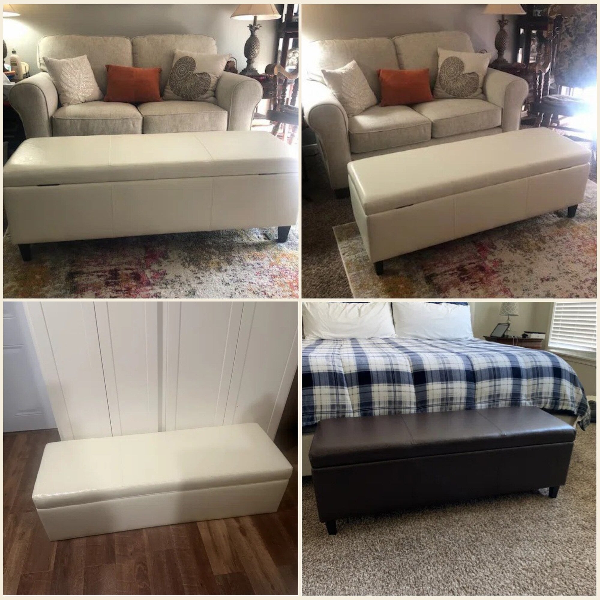 Pouf de rangement rectangulaire rembourré 50,3 x 17,50 x 18 po - Similicuir