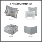 Ensemble de couette en coton gris à motif damassé Harbor House Hallie, 6 pièces