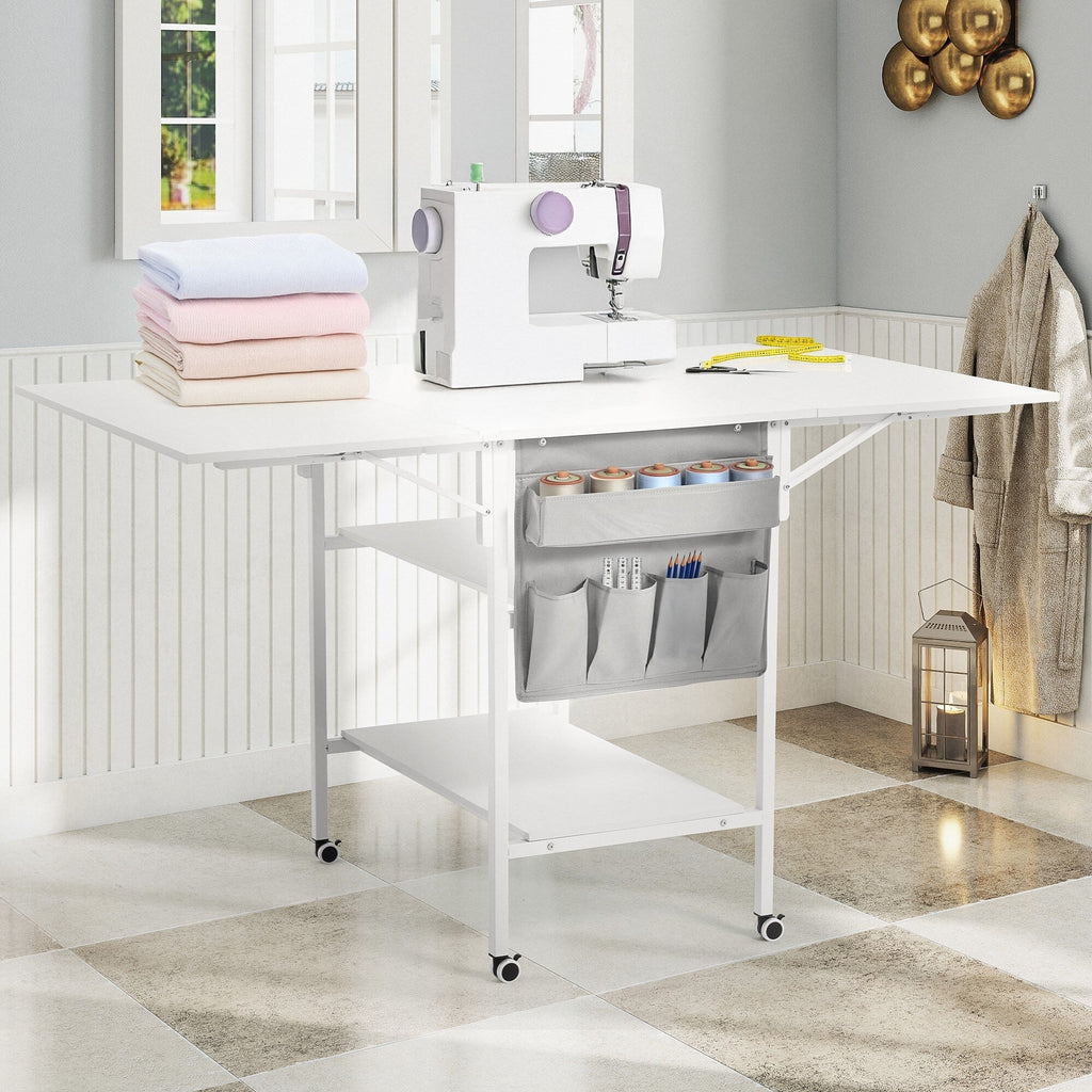 Table de bricolage réglable en hauteur avec étagères de rangement, table de découpe pliante mobile pour la maison, le bureau, la salle de couture, la salle d'artisanat