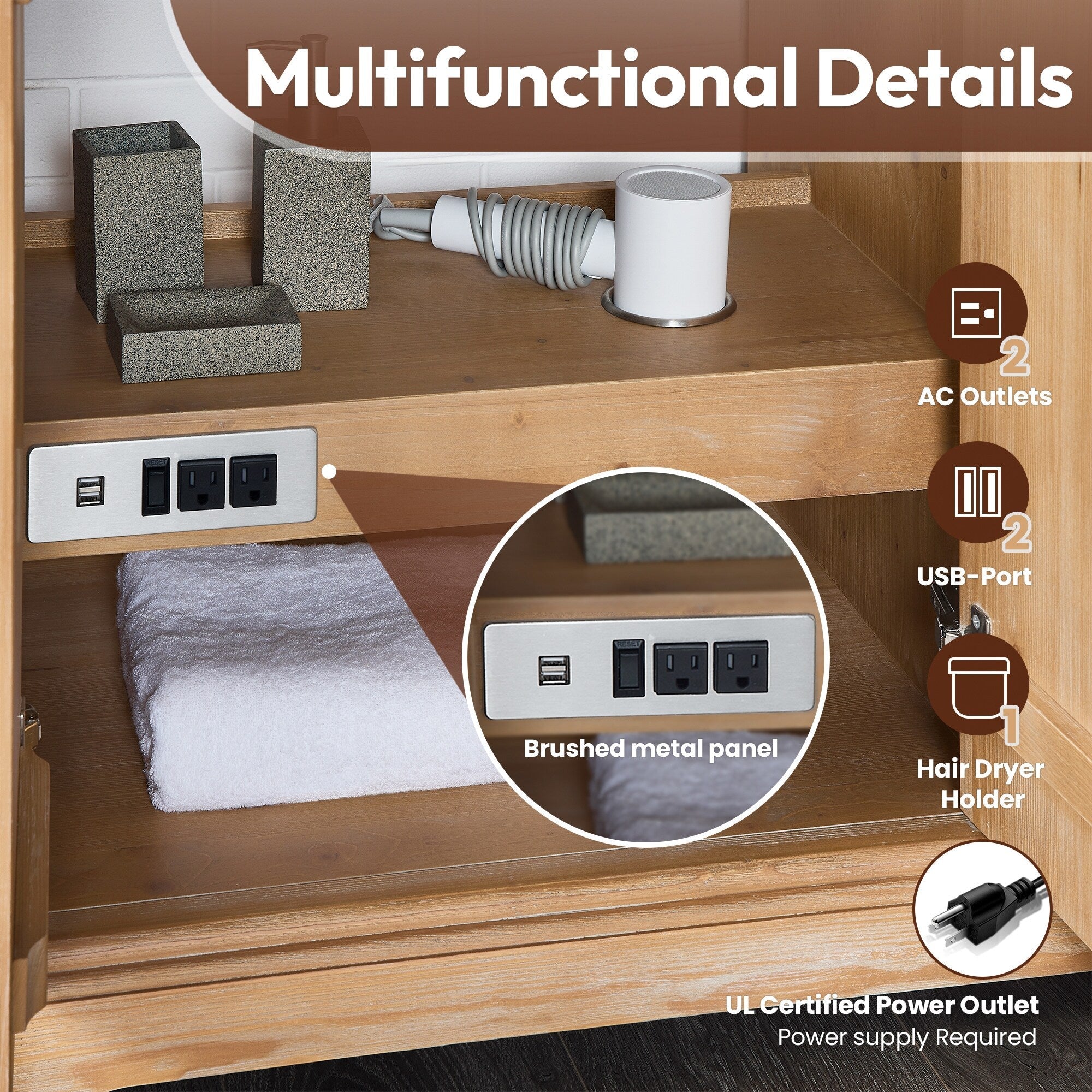 Meuble-lavabo Hervas avec plateau en marbre naturel sans miroir