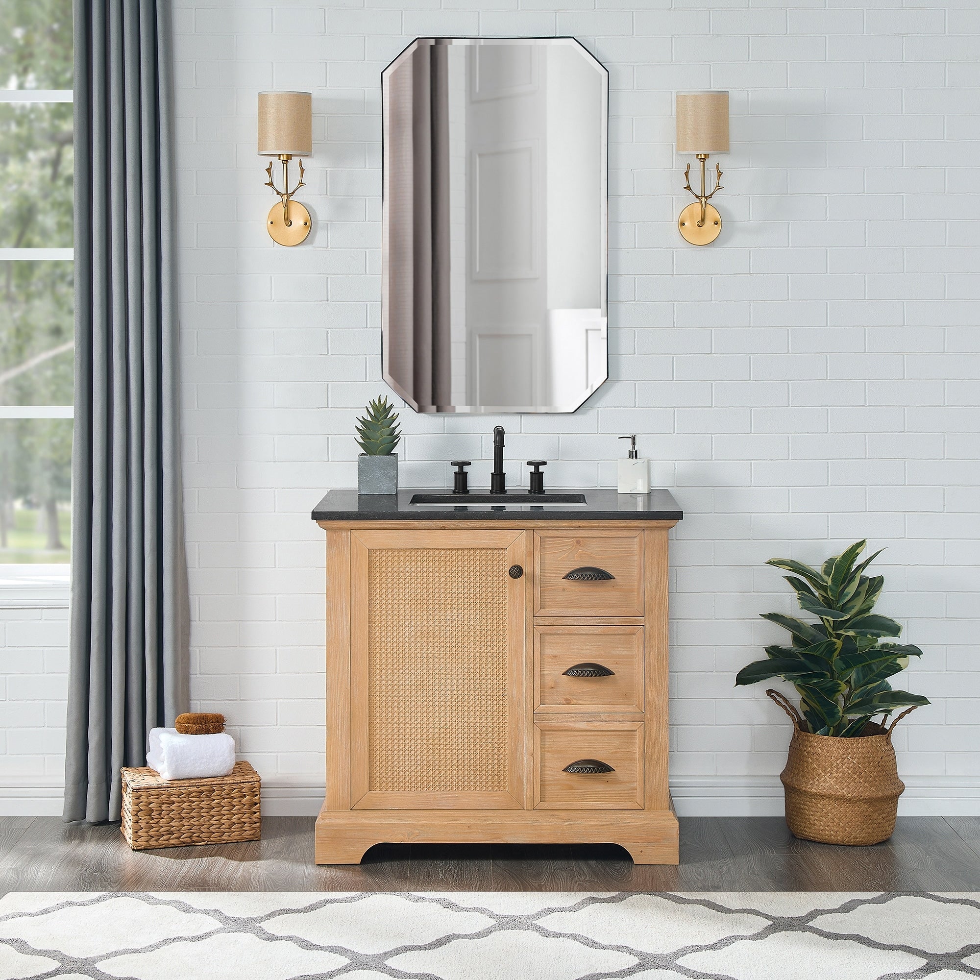 Meuble-lavabo Hervas avec plateau en marbre naturel sans miroir