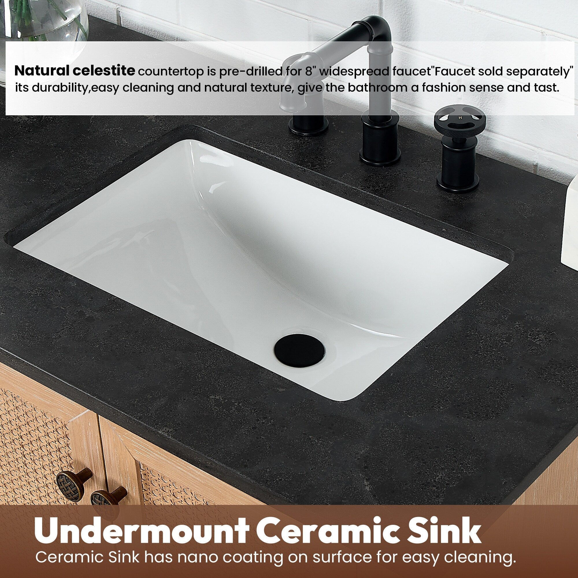 Meuble-lavabo Hervas avec plateau en marbre naturel sans miroir