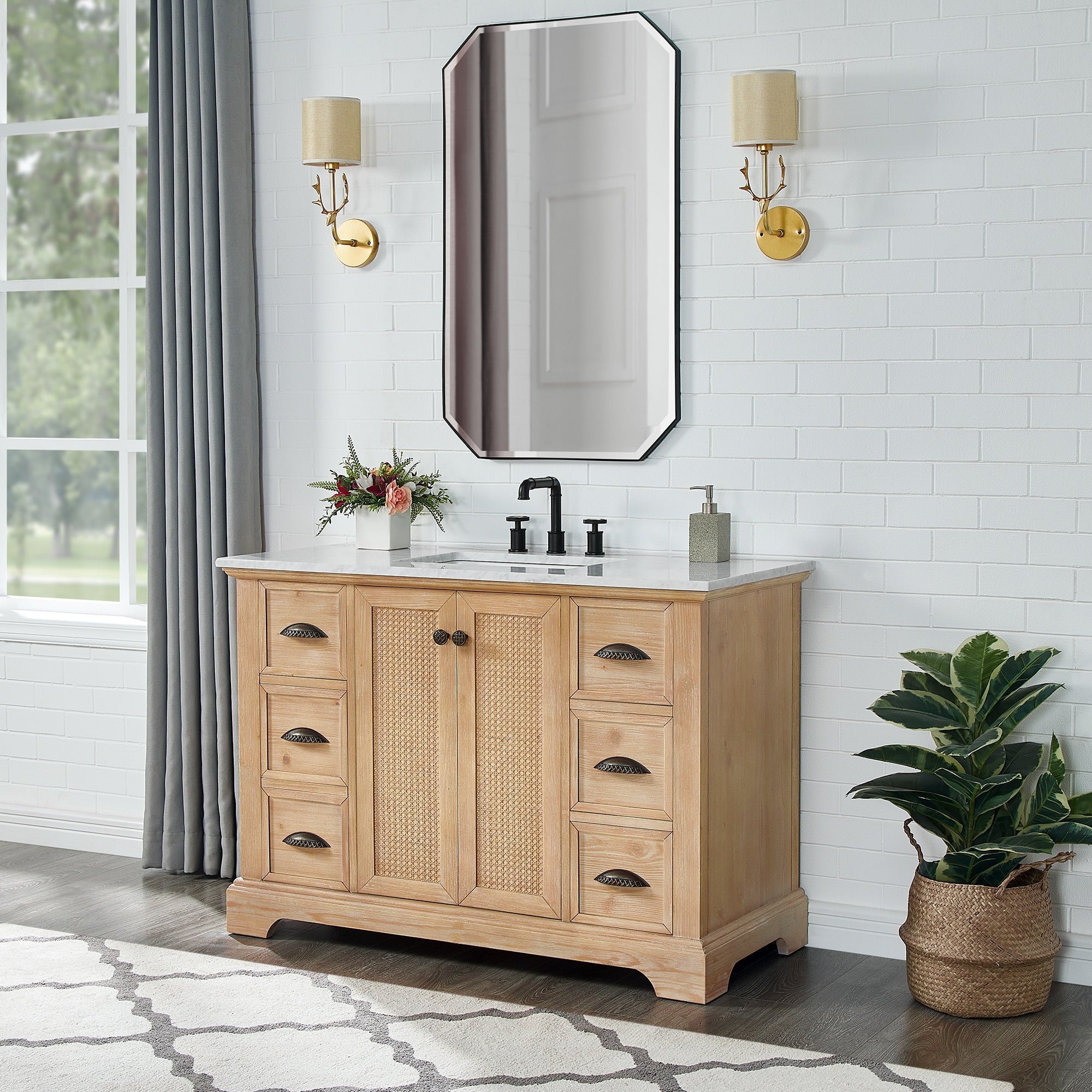 Meuble-lavabo Hervas avec plateau en marbre naturel sans miroir