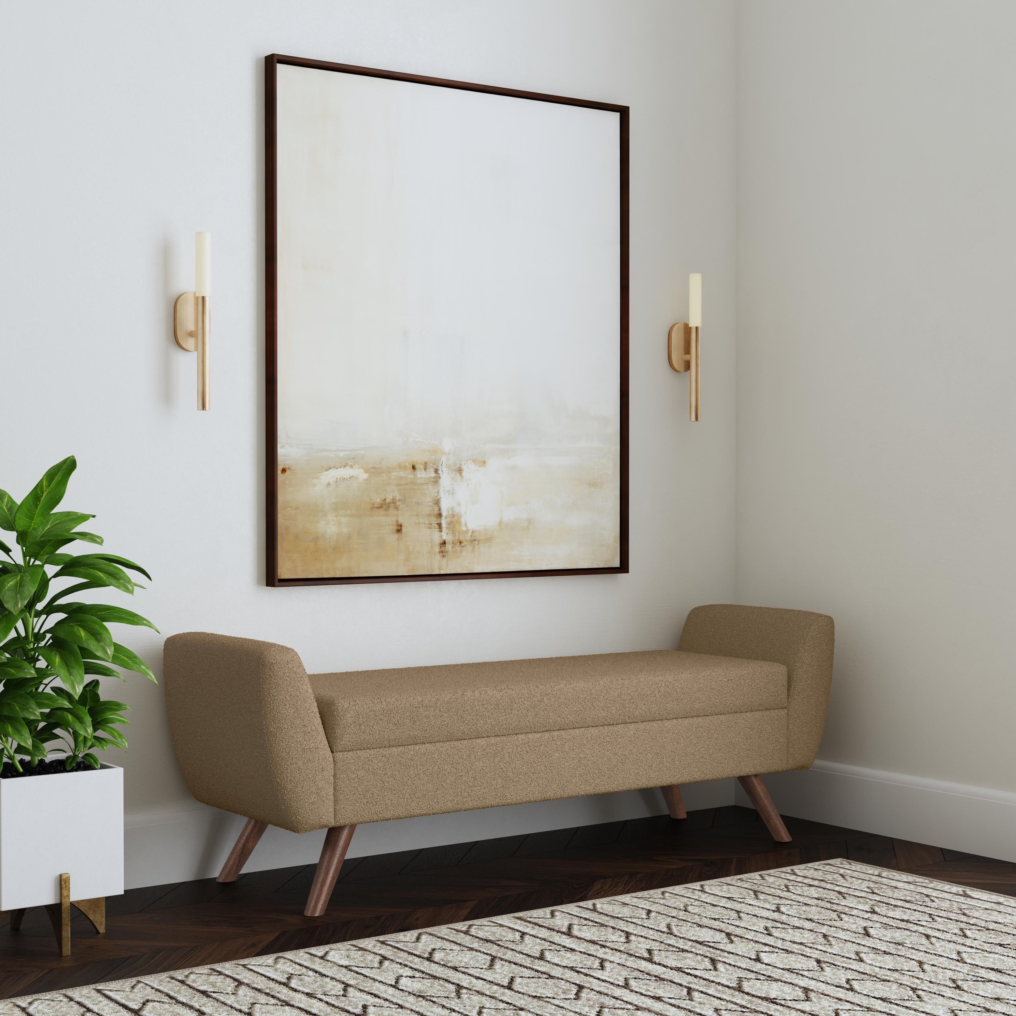 Banc de rangement moderne Sherpa avec pieds en bois HomePop