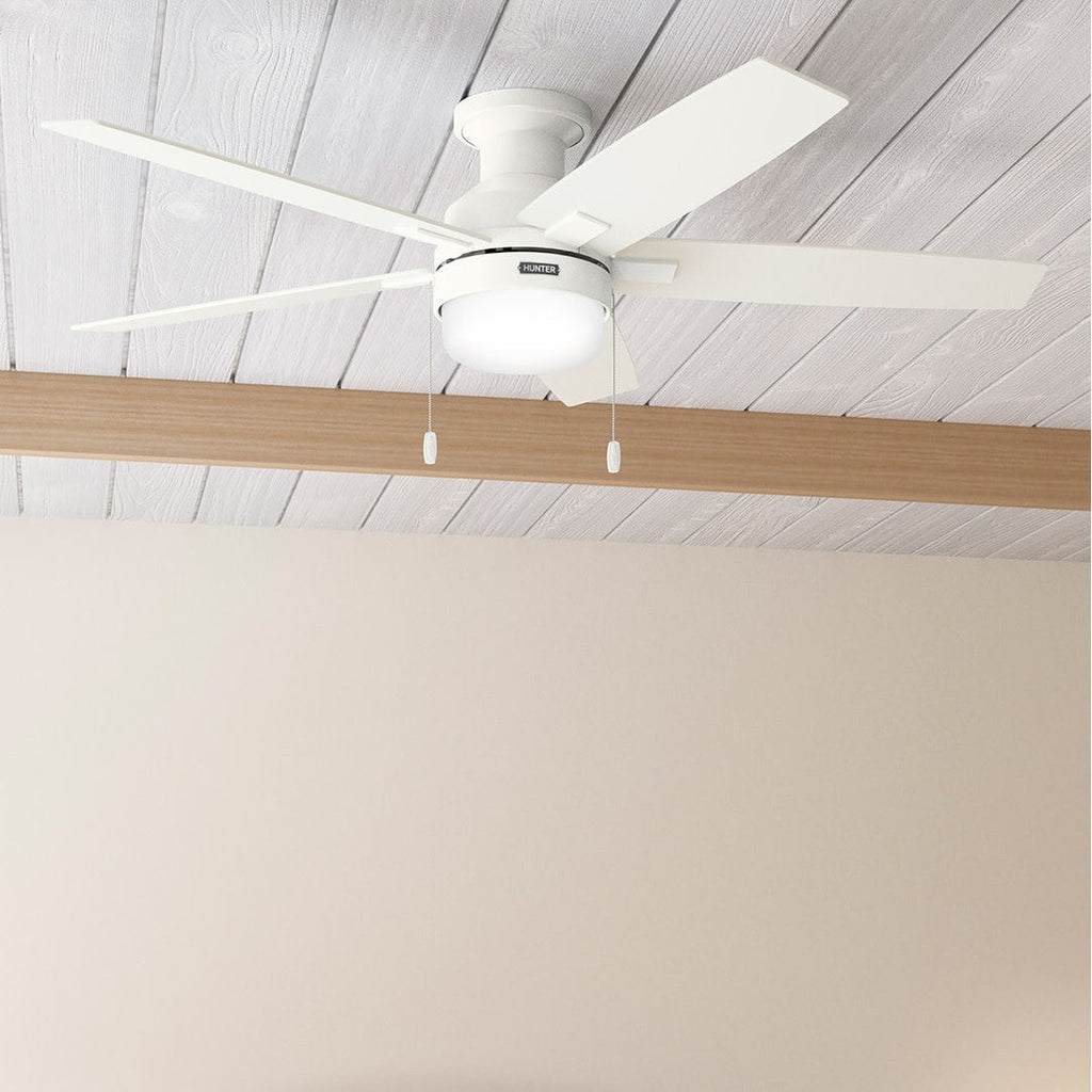Ventilateur de plafond à profil bas Hunter 52 Anisten avec éclairage LED et chaînette - Moderne, contemporain, transitionnel