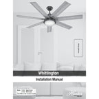Ventilateur de plafond Hunter WiFi Whittington avec lumière LED, télécommande portable - Moulin à vent - Industriel, Ferme, Rustique - VENTILATEUR INTELLIGENT !