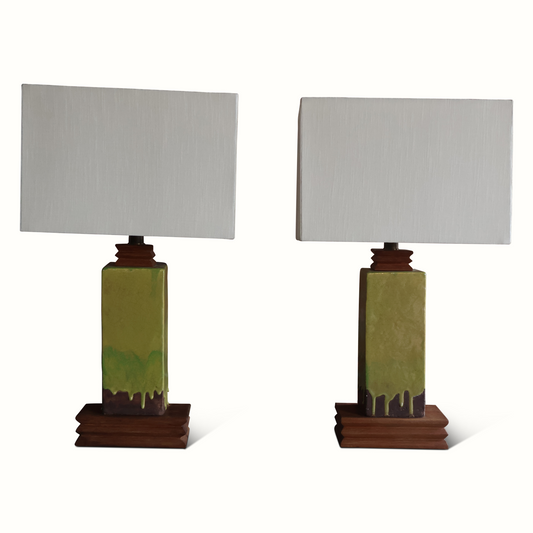 Paire de lampes en céramique et noyer de Paul Laszlo
