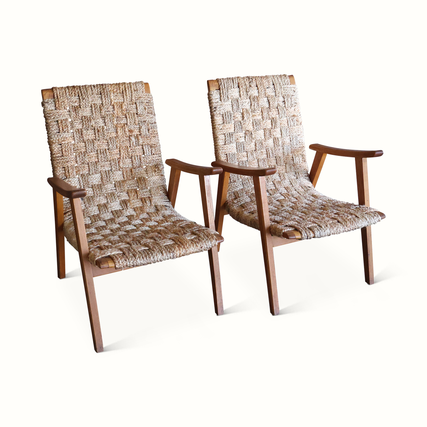Paire de fauteuils en corde tressée française des années 1950