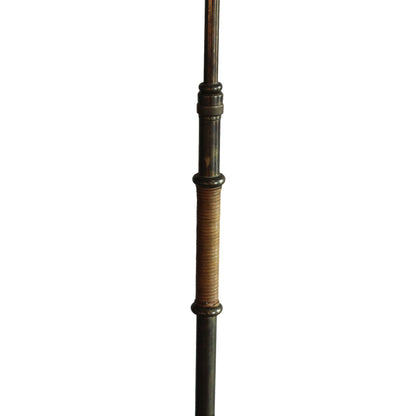 Lampadaire vintage en laiton et rotin, France, années 1950