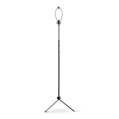 Lampadaire vintage en laiton et rotin, France, années 1950