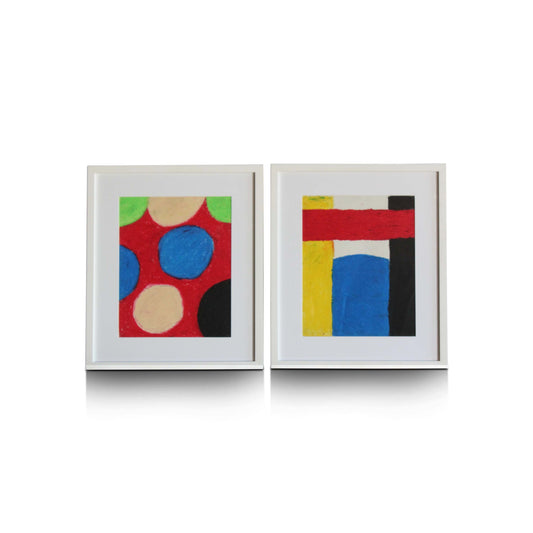 Paire d'œuvres d'art encadrées en techniques mixtes par Gerald Jackson
