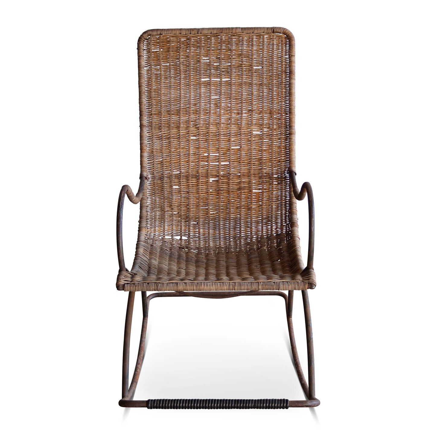 Chaise à bascule vintage en osier et en fer