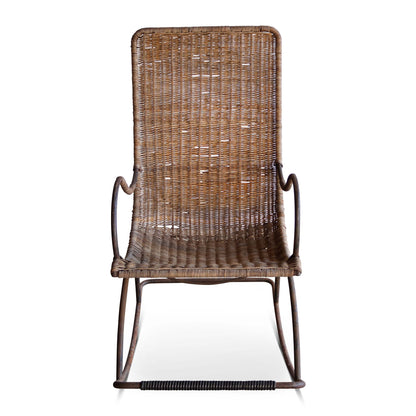 Chaise à bascule vintage en osier et en fer