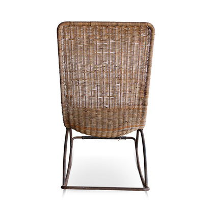 Chaise à bascule vintage en osier et en fer