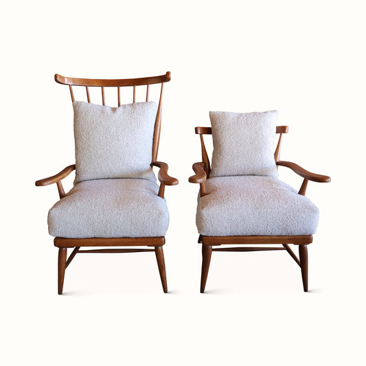 Paire de fauteuils en chêne pour elle et lui, France, années 1950