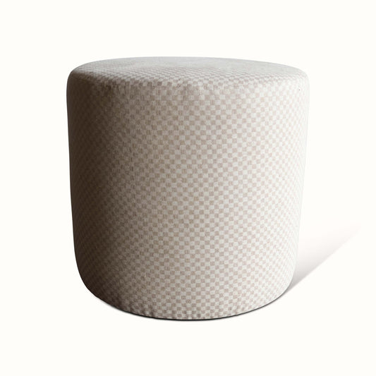 Poufs rembourrés en lin à motif damier français vintage