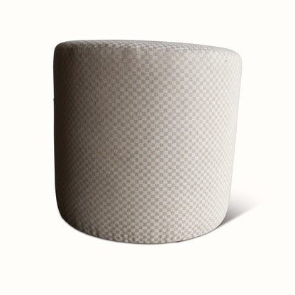 Poufs rembourrés en lin à motif damier français vintage