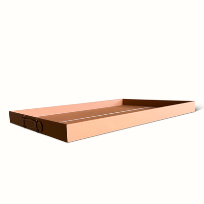 Plateau rectangulaire en cuir cousu bleu et selle