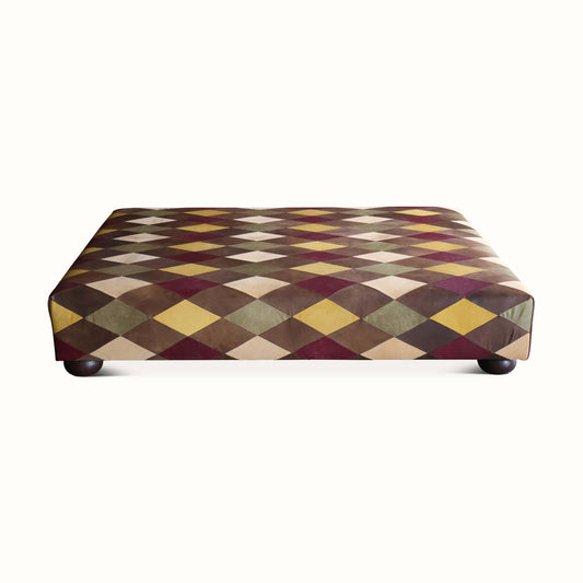 Pouf en cuir patchwork diamant
