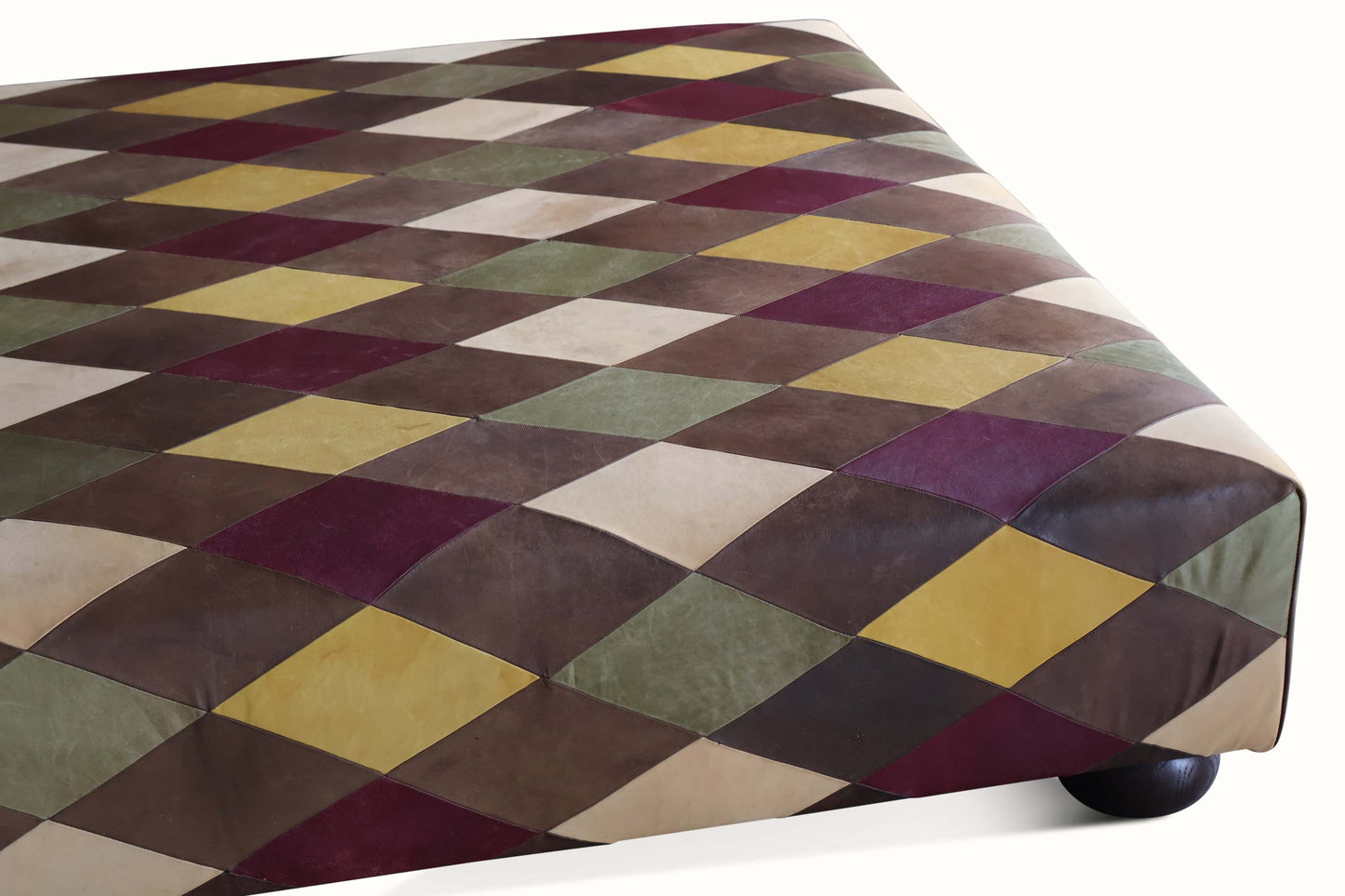 Pouf en cuir patchwork diamant