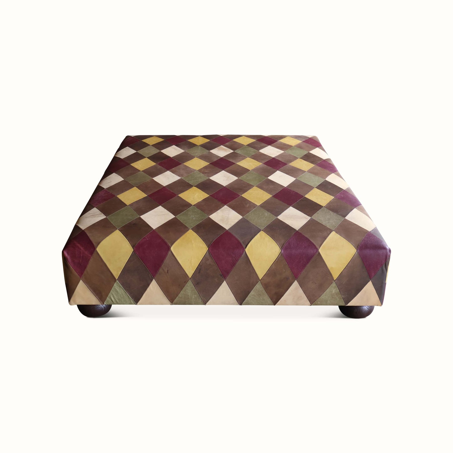 Pouf en cuir patchwork diamant