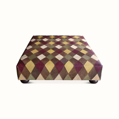 Pouf en cuir patchwork diamant