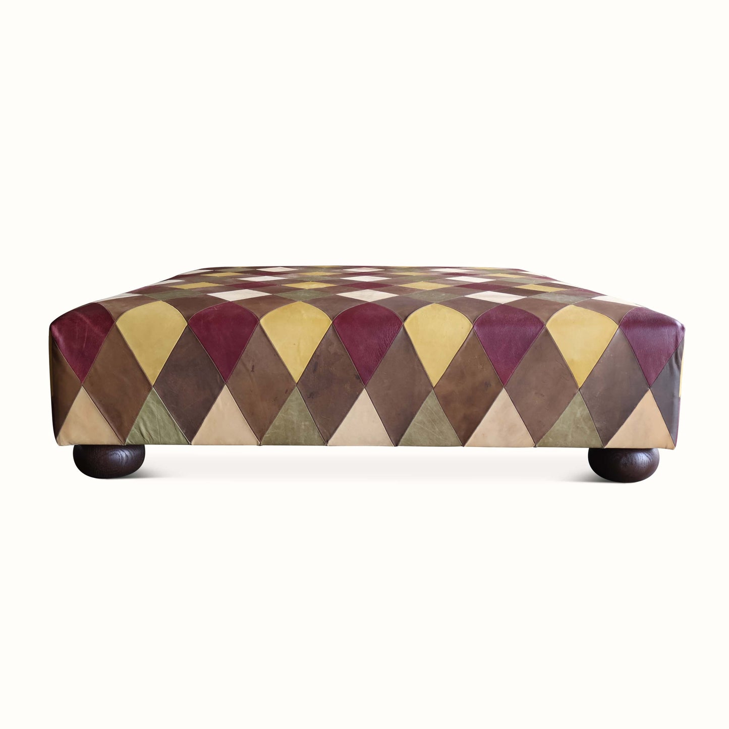 Pouf en cuir patchwork diamant