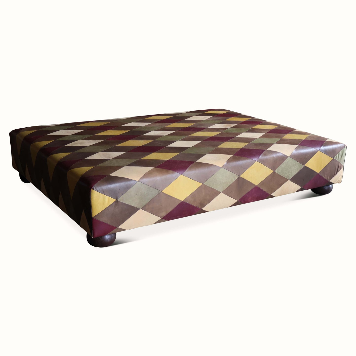 Pouf en cuir patchwork diamant